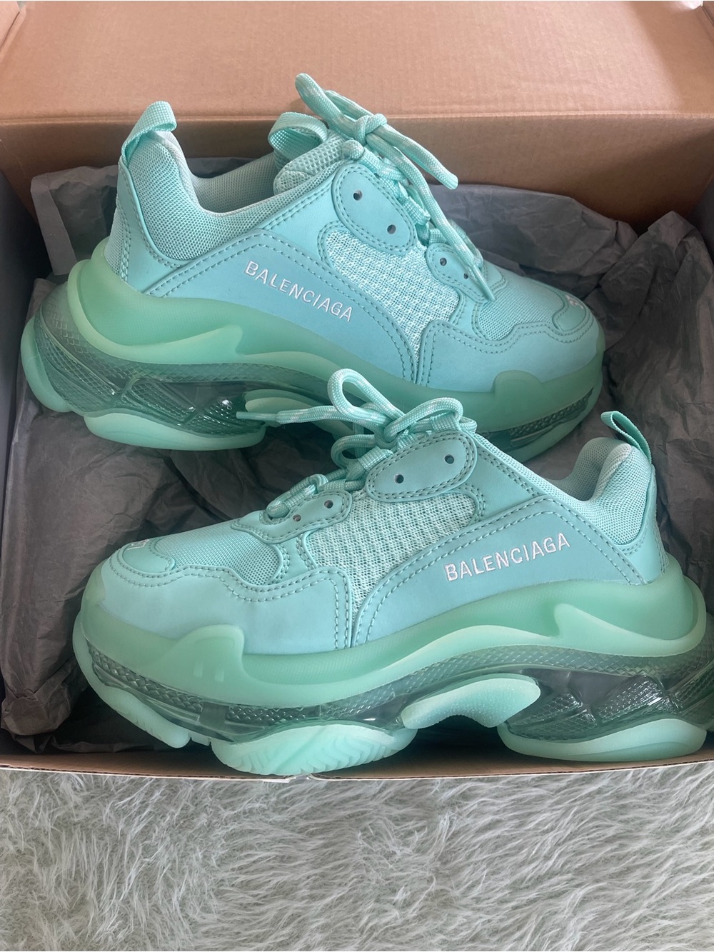 Balenciaga Triple S Chunky Sneakers in Mint- box included